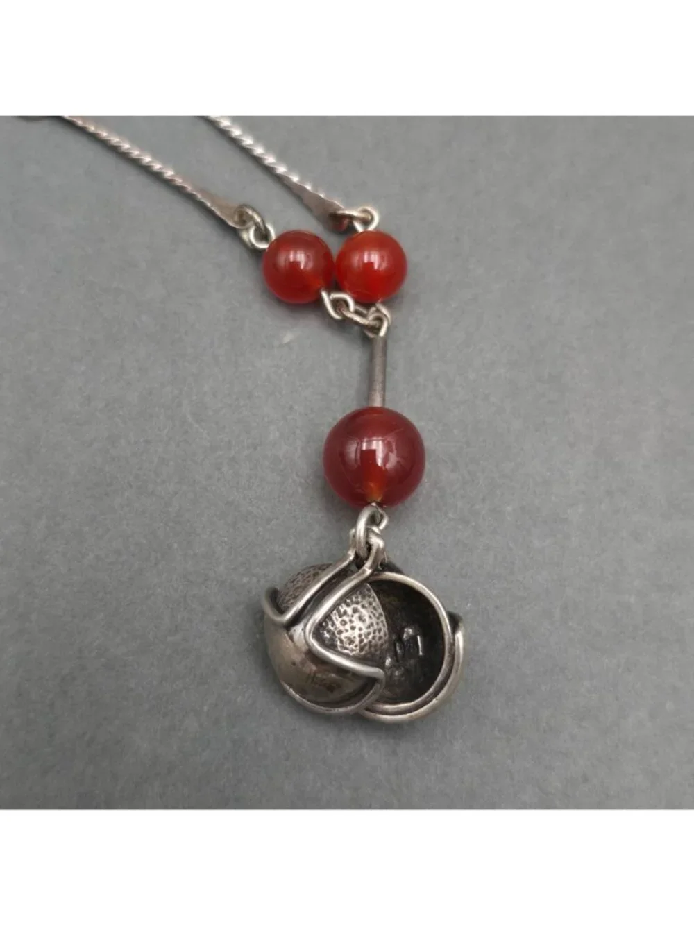 Vintage Sterling Silver Carnelian Y Drop Necklace 26